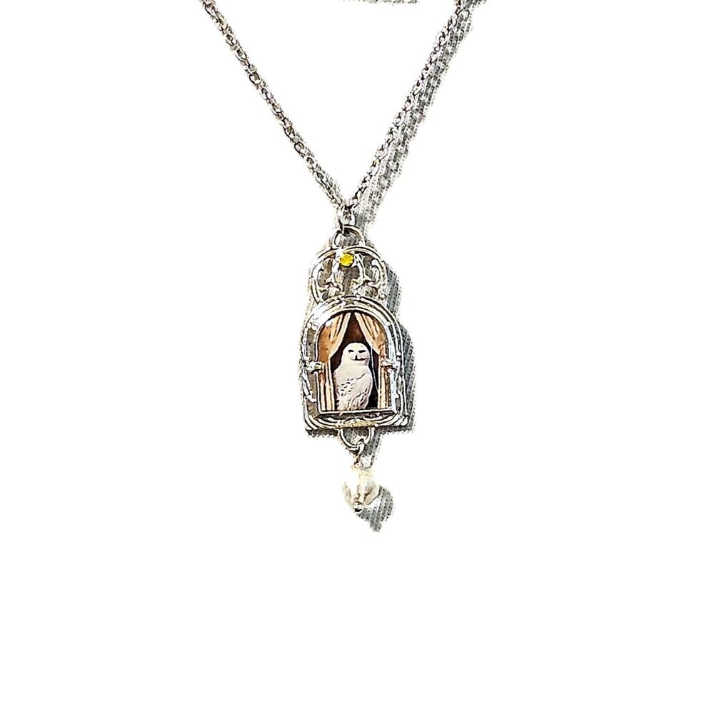 Owl Charm Necklace Pendant Yellow Crystal Disco Ball Spirit Animal 18 inch Chain